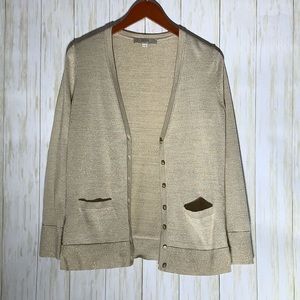 Loft Champagne Gold Cardigan Sweater with Buttons